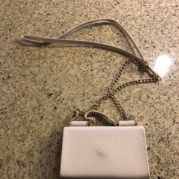 Dusty Rose Roots clutch with gold chain - Picture 2 of 3